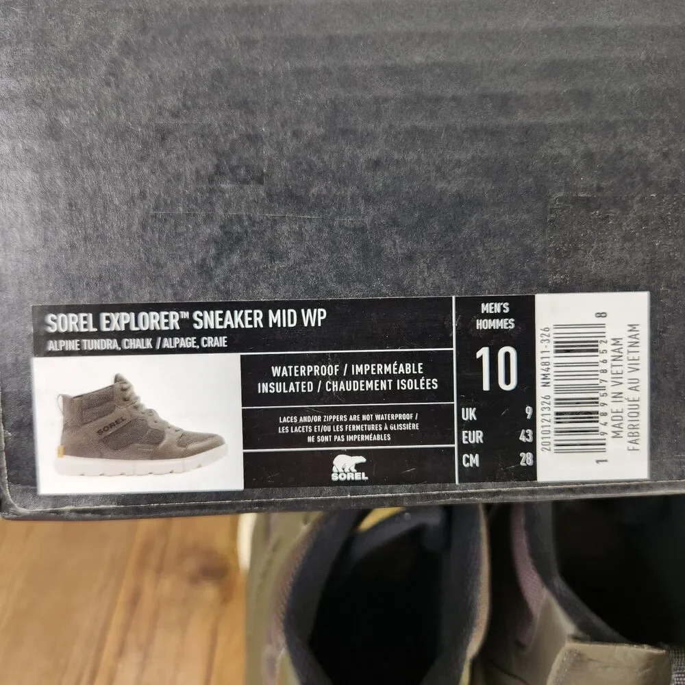 Sorel Explorer Sneaker Mid WP Mens Sz 10 Alpine Tundra Chalk Waterproof Shoes
